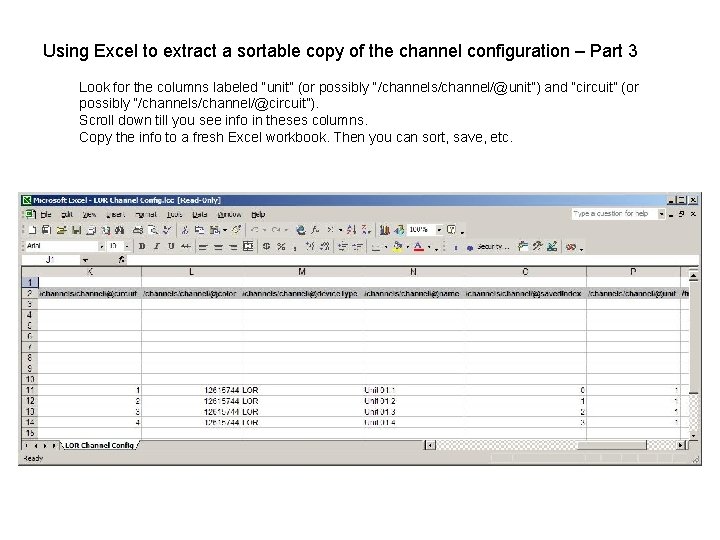 Using Excel to extract a sortable copy of the channel configuration – Part 3