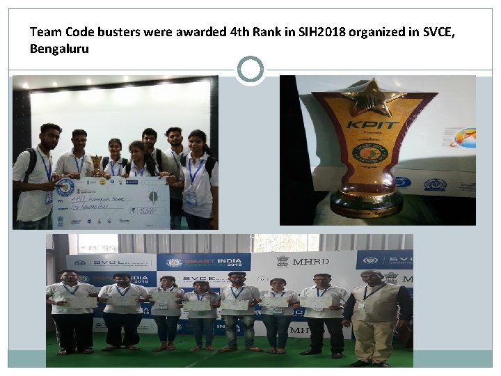 Team Code busters were awarded 4 th Rank in SIH 2018 organized in SVCE,