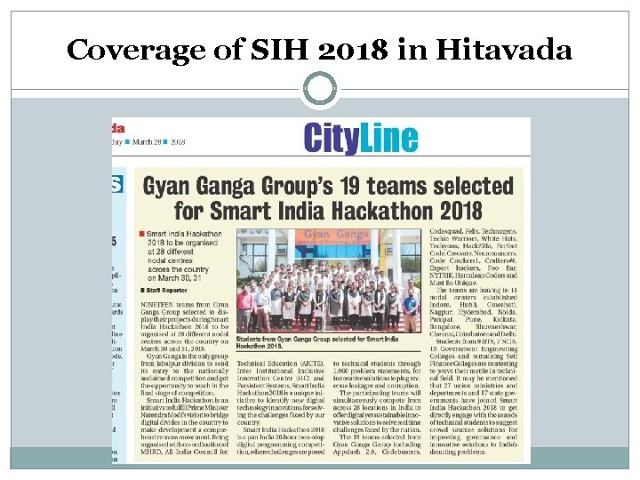 Coverage of SIH 2018 in Hitavada 