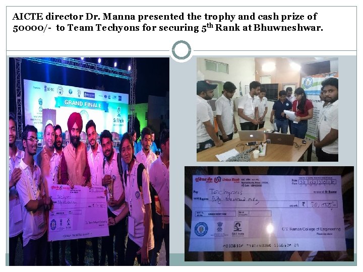 AICTE director Dr. Manna presented the trophy and cash prize of 50000/- to Team