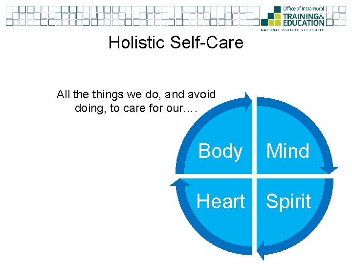 Holistic Self-Care All the things we do, and avoid doing, to care for our…. Holistic Self-Care All the things we do, and avoid doing, to care for our….