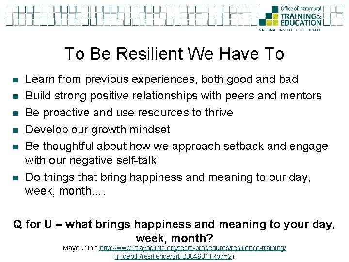 To Be Resilient We Have To n n n Learn from previous experiences, both To Be Resilient We Have To n n n Learn from previous experiences, both