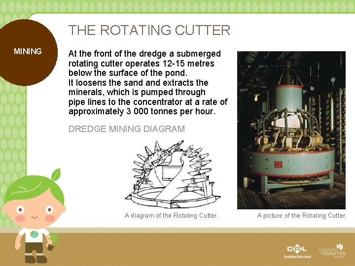 THE ROTATING CUTTER MINING At the front of the dredge a submerged rotating cutter