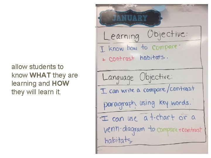 allow students to know WHAT they are learning and HOW they will learn it.