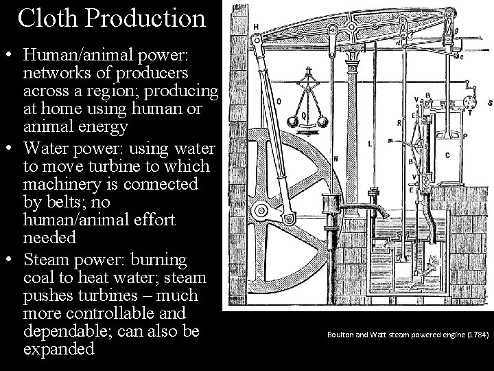 Cloth Production • Human/animal power: networks of producers across a region; producing at home