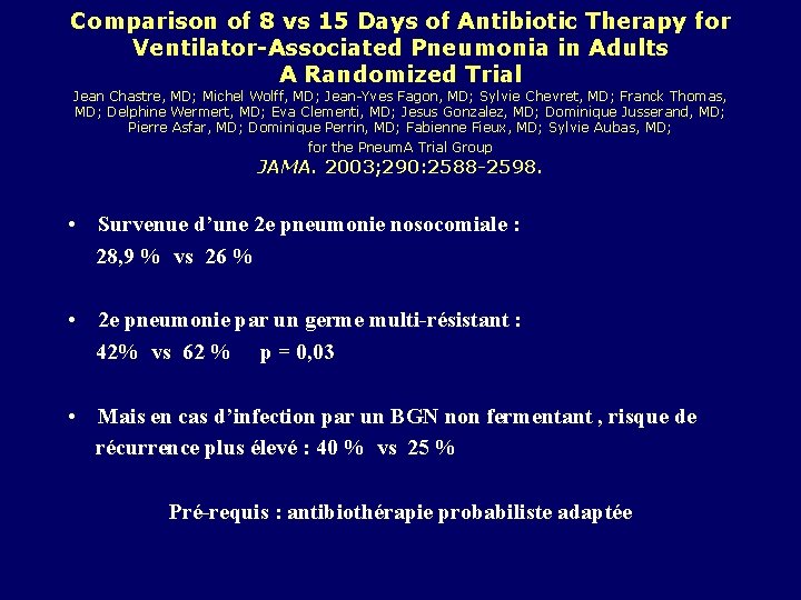 Comparison of 8 vs 15 Days of Antibiotic Therapy for Ventilator-Associated Pneumonia in Adults