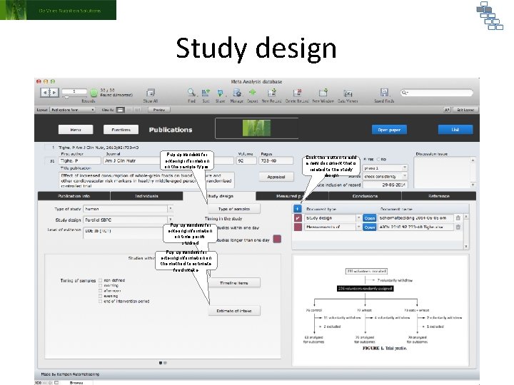 Study design Pup up window for entering information on the sample types Pup up