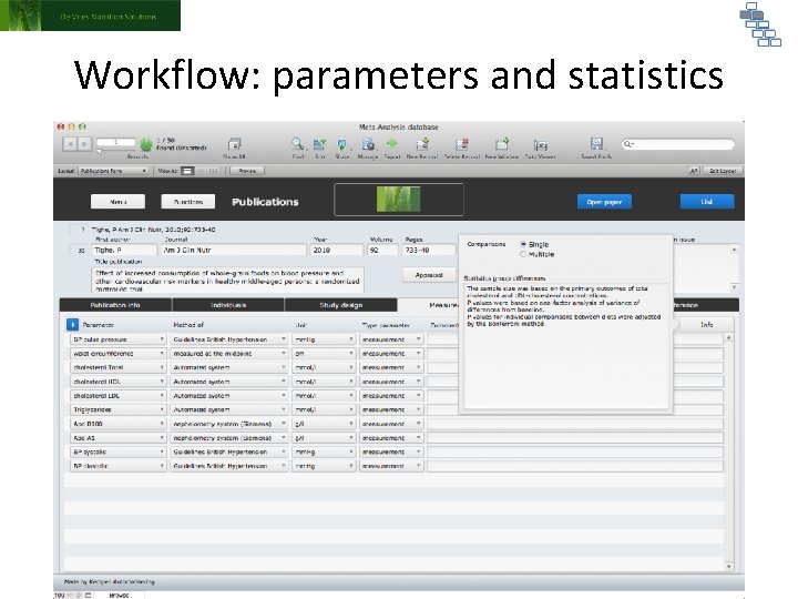 Workflow: parameters and statistics 