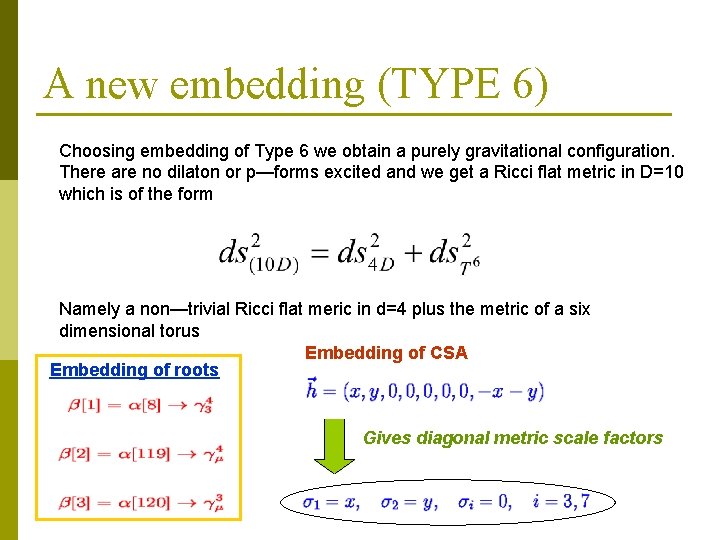 A new embedding (TYPE 6) Choosing embedding of Type 6 we obtain a purely