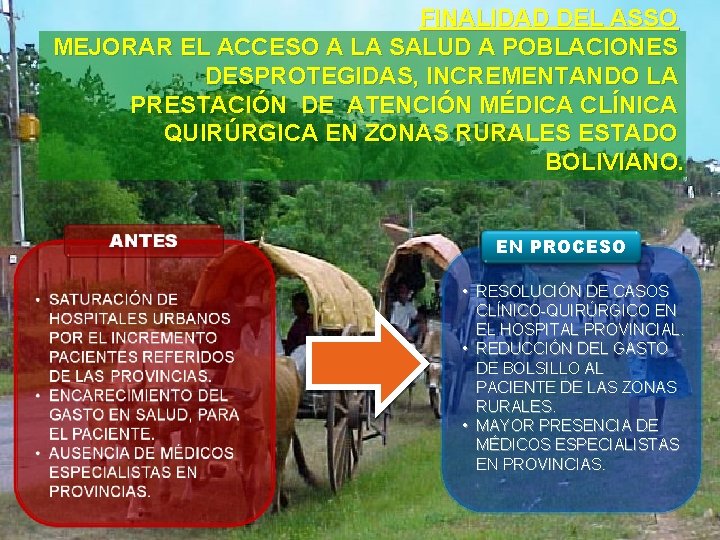 FINALIDAD DEL ASSO MEJORAR EL ACCESO A LA SALUD A POBLACIONES DESPROTEGIDAS, INCREMENTANDO LA