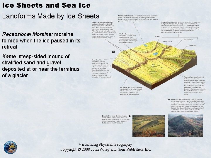 Ice Sheets and Sea Ice Landforms Made by Ice Sheets Recessional Moraine: moraine formed