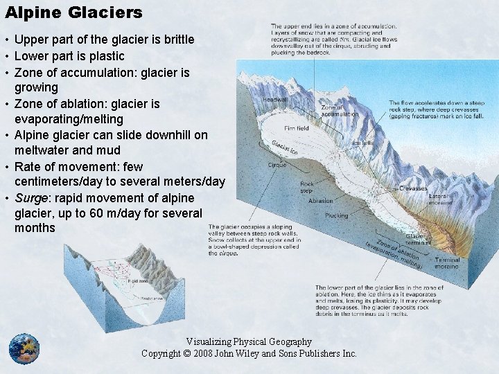 Alpine Glaciers • Upper part of the glacier is brittle • Lower part is