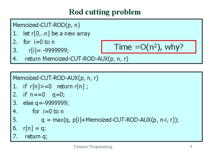 Rod cutting problem Memoized-CUT-ROD(p, n) 1. let r[0, . . n] be a new