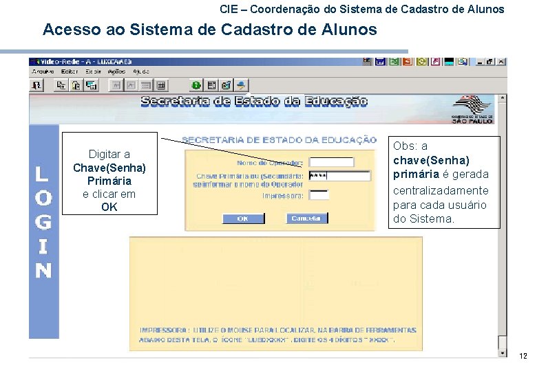 CIE – Coordenação do Sistema de Cadastro de Alunos Acesso ao Sistema de Cadastro