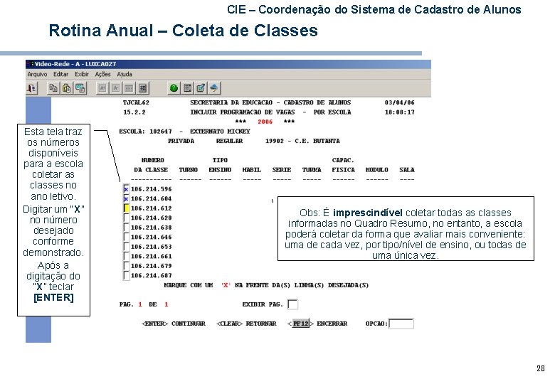 CIE – Coordenação do Sistema de Cadastro de Alunos Rotina Anual – Coleta de