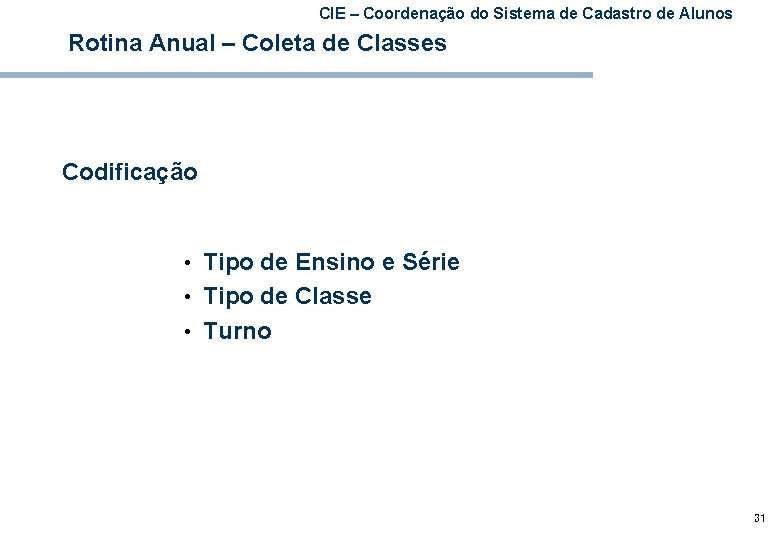 CIE – Coordenação do Sistema de Cadastro de Alunos Rotina Anual – Coleta de