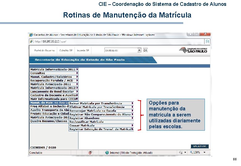 CIE – Coordenação do Sistema de Cadastro de Alunos Rotinas de Manutenção da Matrícula