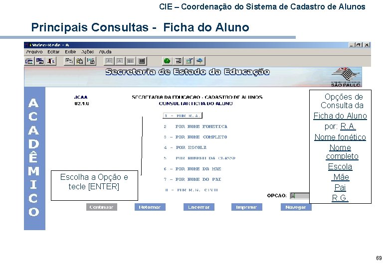 CIE – Coordenação do Sistema de Cadastro de Alunos Principais Consultas - Ficha do