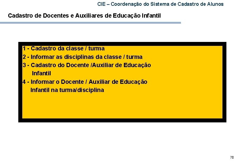 CIE – Coordenação do Sistema de Cadastro de Alunos Cadastro de Docentes e Auxiliares