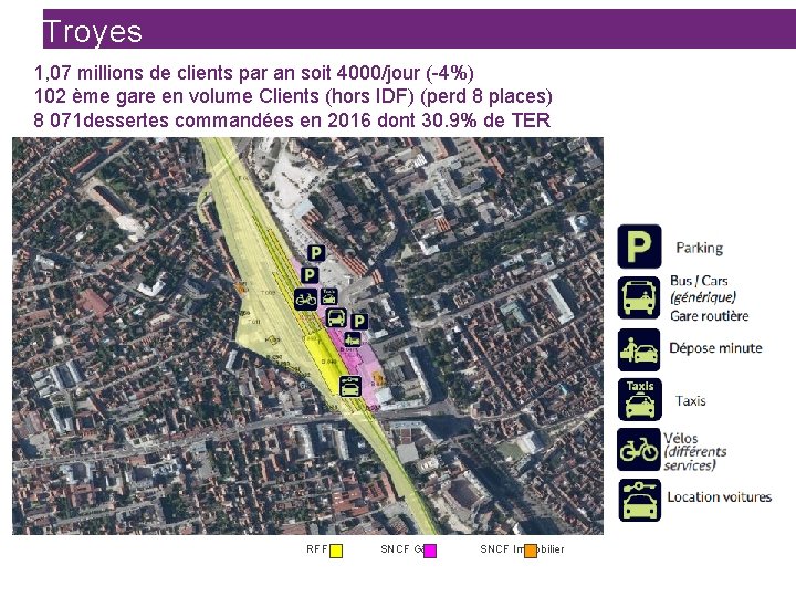 Troyes 1, 07 millions de clients par an soit 4000/jour (-4%) 102 ème gare