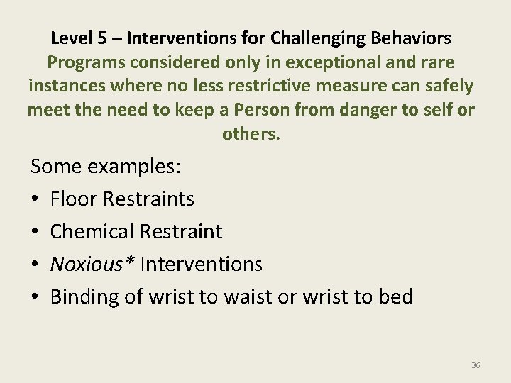 Level 5 – Interventions for Challenging Behaviors Programs considered only in exceptional and rare