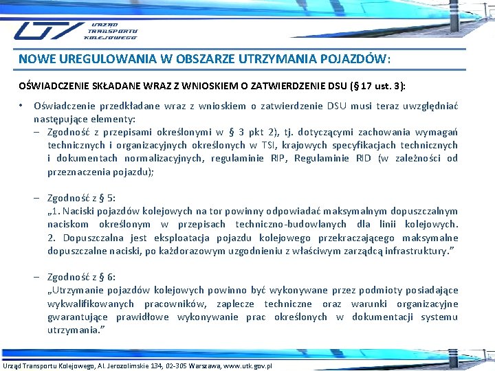 NOWE UREGULOWANIA W OBSZARZE UTRZYMANIA POJAZDÓW: OŚWIADCZENIE SKŁADANE WRAZ Z WNIOSKIEM O ZATWIERDZENIE DSU