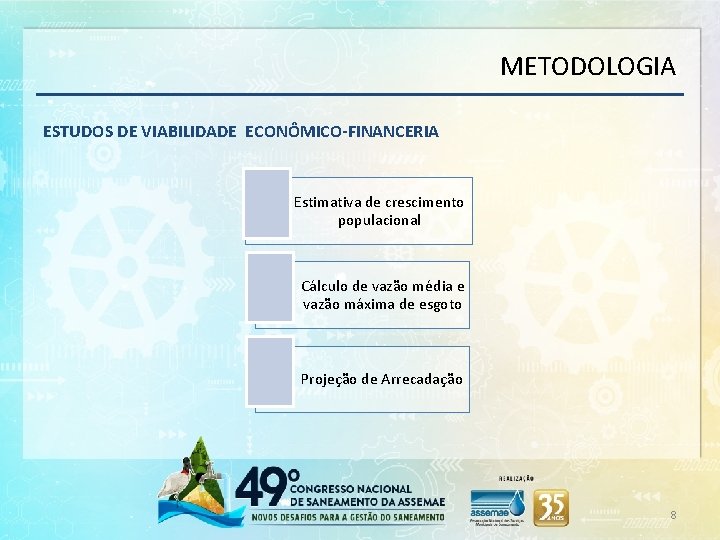 METODOLOGIA ESTUDOS DE VIABILIDADE ECONÔMICO-FINANCERIA Estimativa de crescimento populacional Cálculo de vazão média e