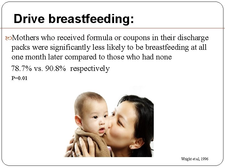 Drive breastfeeding: Mothers who received formula or coupons in their discharge packs were significantly Drive breastfeeding: Mothers who received formula or coupons in their discharge packs were significantly