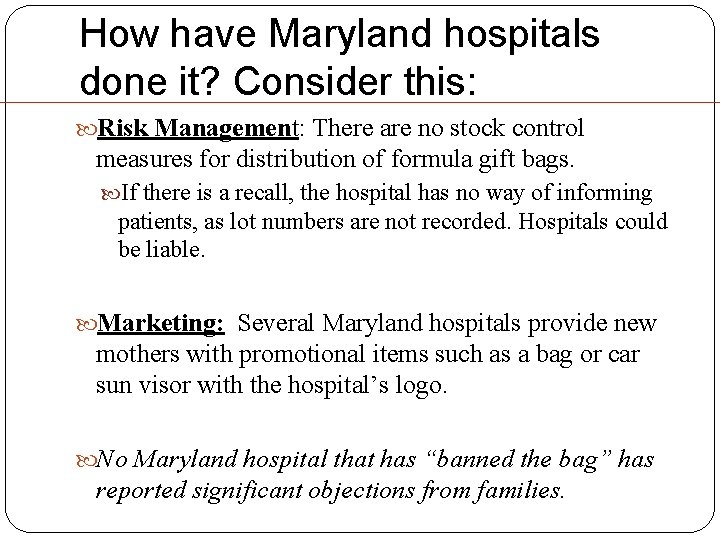 How have Maryland hospitals done it? Consider this: Risk Management: There are no stock How have Maryland hospitals done it? Consider this: Risk Management: There are no stock