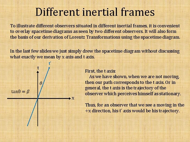 Different inertial frames To illustrate different observers situated in different inertial frames, it is
