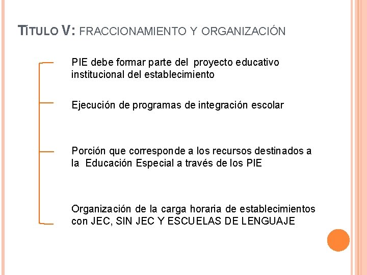 TÍTULO V: FRACCIONAMIENTO Y ORGANIZACIÓN PIE debe formar parte del proyecto educativo institucional del