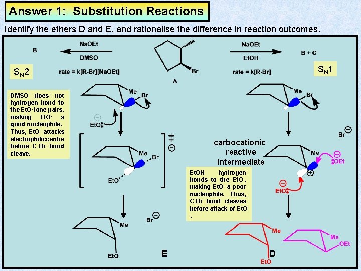 Answer 1: Substitution Reactions Identify the ethers D and E, and rationalise the difference