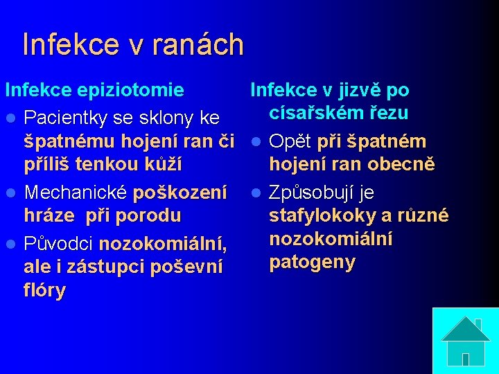 Infekce v ranách Infekce epiziotomie Infekce v jizvě po císařském řezu l Pacientky se