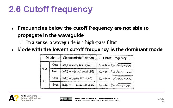 2. 6 Cutoff frequency ● ● Frequencies below the cutoff frequency are not able