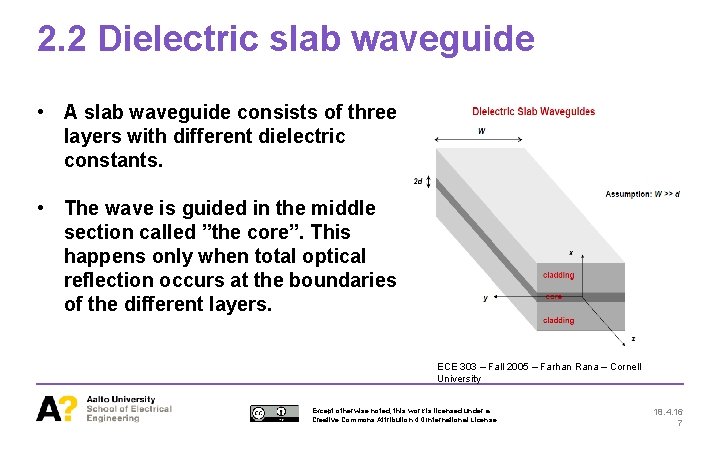 2. 2 Dielectric slab waveguide • A slab waveguide consists of three layers with