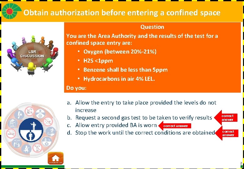 Obtain authorization before entering a confined space Question You are the Area Authority and
