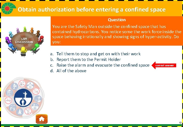 Obtain authorization before entering a confined space Question You are the Safety Man outside