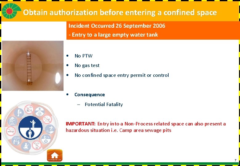 Obtain authorization before entering a confined space Incident Occurred 26 September 2006 - Entry