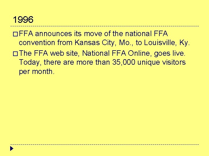 1996 � FFA announces its move of the national FFA convention from Kansas City,