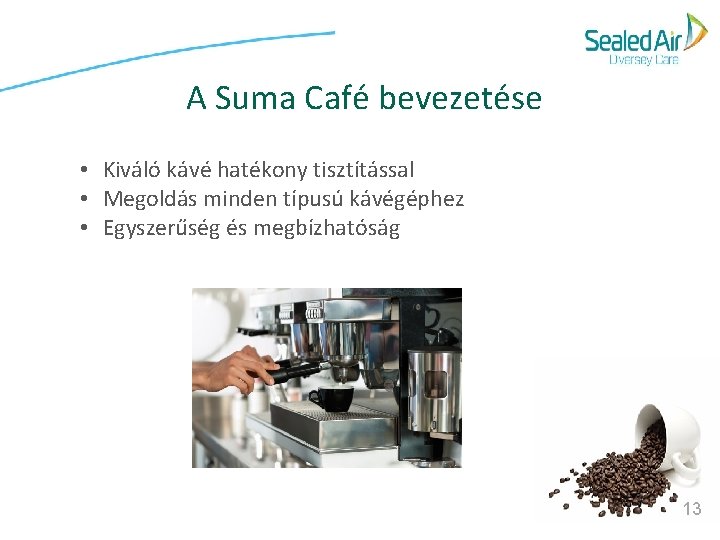 A Suma Café bevezetése • Kiváló kávé hatékony tisztítással • Megoldás minden típusú kávégéphez