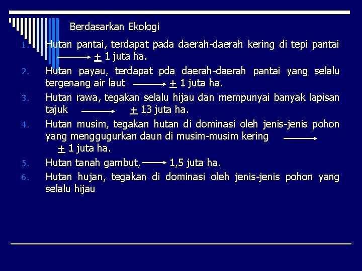 Berdasarkan Ekologi 1. 2. 3. 4. 5. 6. Hutan pantai, terdapat pada daerah-daerah kering