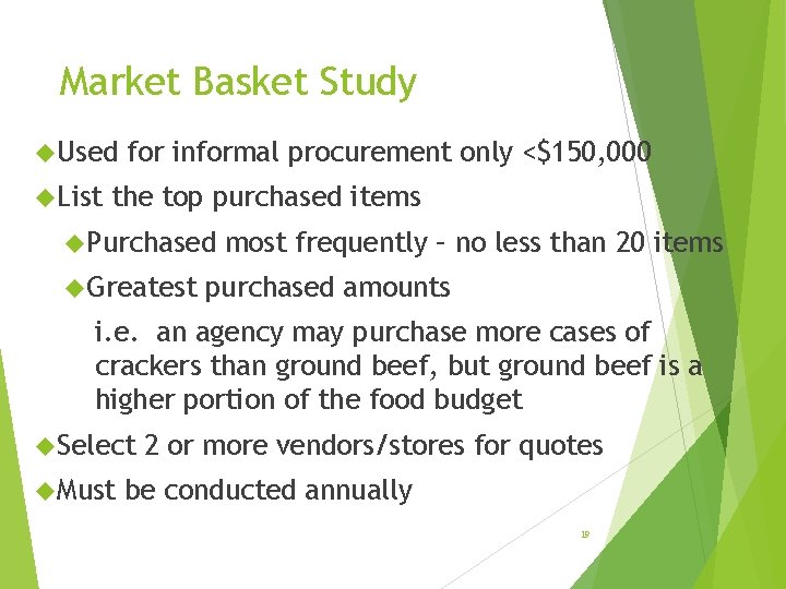 Market Basket Study Used List for informal procurement only <$150, 000 the top purchased