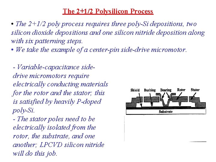 The 2+1/2 Polysilicon Process • The 2+1/2 poly process requires three poly-Si depositions, two