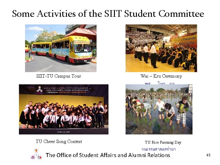 Some Activities of the SIIT Student Committee SIIT-TU Campus Tour Wai – Kru Ceremony