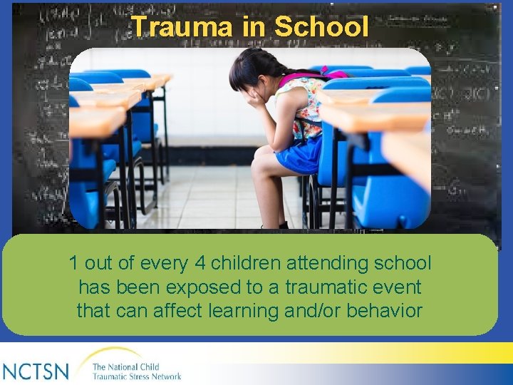 Trauma in School 1 out of every 4 children attending school has been exposed