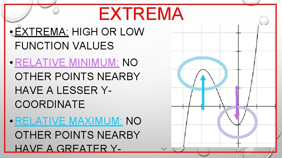 EXTREMA • EXTREMA: HIGH OR LOW FUNCTION VALUES • RELATIVE MINIMUM: NO OTHER POINTS