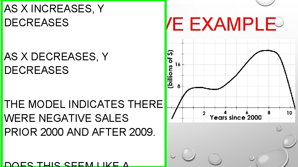 AS X INCREASES, Y DECREASES COMPREHENSIVE EXAMPLE • E) ESTIMATE AND AS X DECREASES,