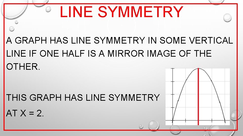 LINE SYMMETRY A GRAPH HAS LINE SYMMETRY IN SOME VERTICAL LINE IF ONE HALF LINE SYMMETRY A GRAPH HAS LINE SYMMETRY IN SOME VERTICAL LINE IF ONE HALF