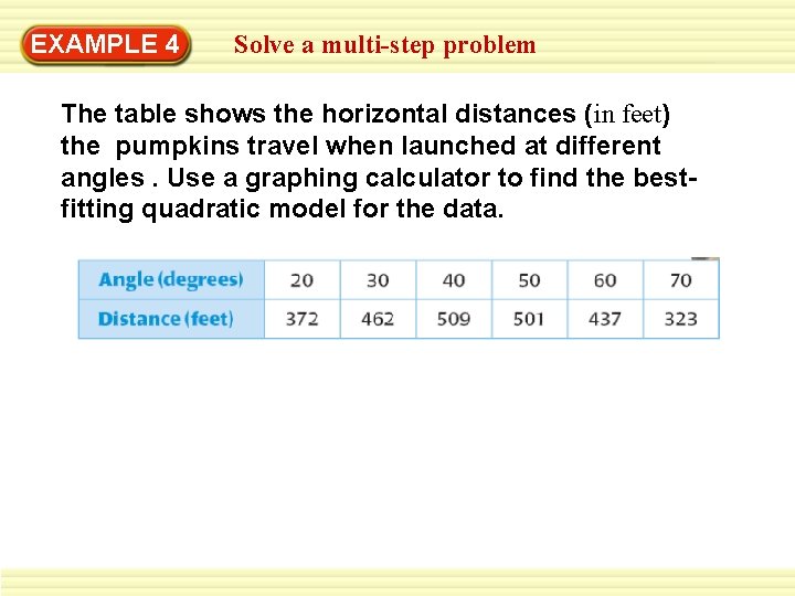 EXAMPLE 4 Solve a multi-step problem The table shows the horizontal distances (in feet)