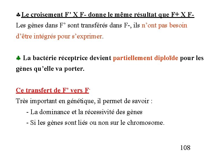  Le croisement F’ X F donne le même résultat que F+ X F